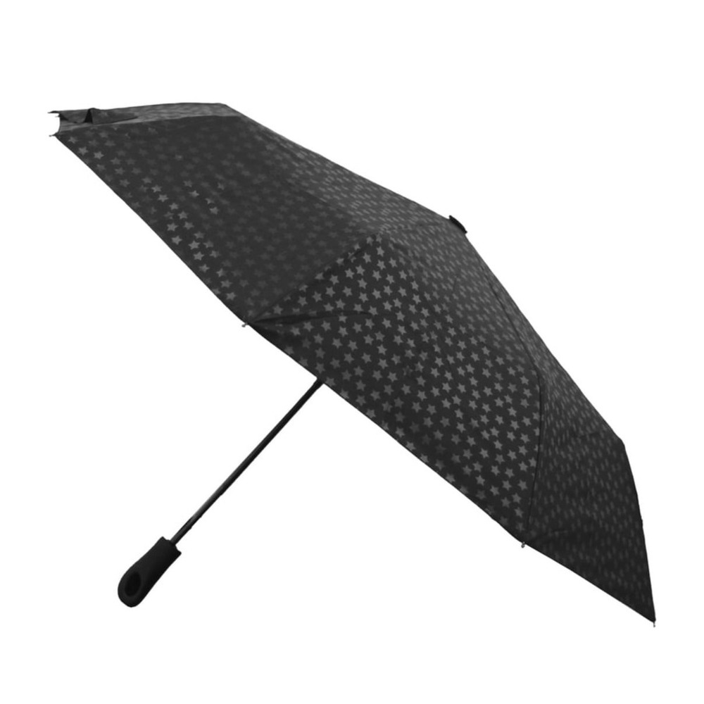 Misty Harbor 42" Auto Open Umbrella Black Gray Star Print Fiberglass Ribs NWT